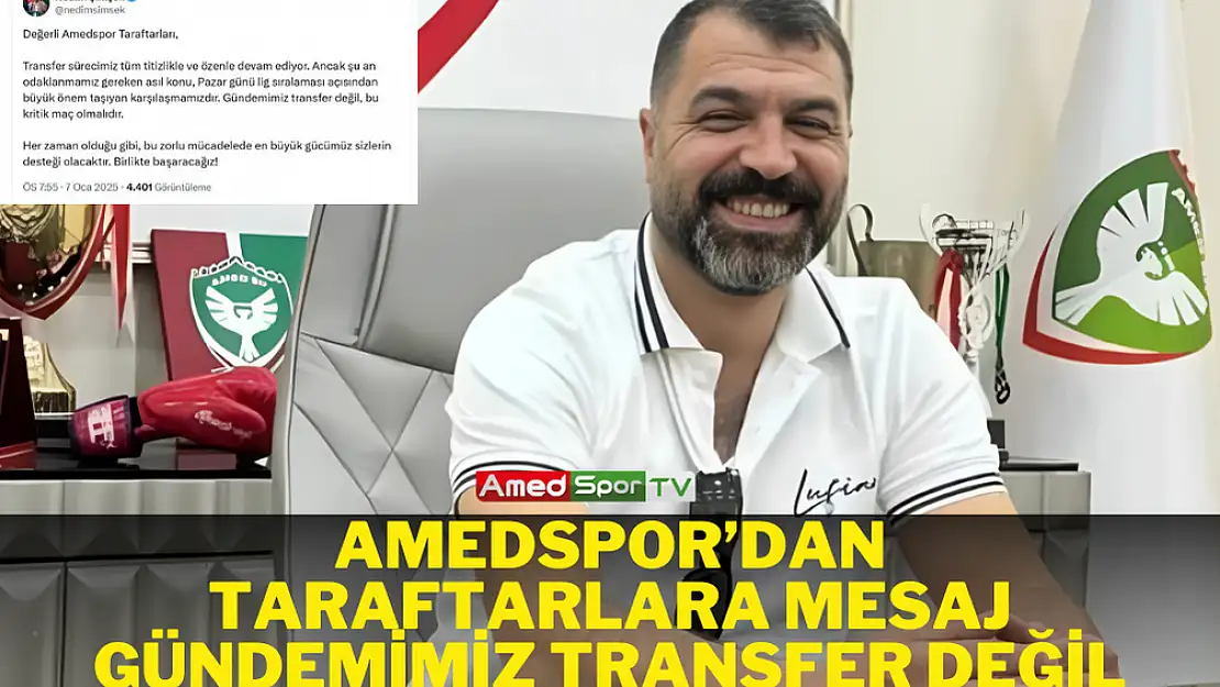 Amedspor'dan taraftarlara mesaj: Gündemimiz transfer değil