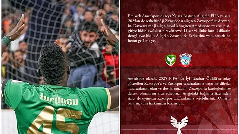 Amedspor'dan Zaxospor'a FIFA taraftar ödülü desteği